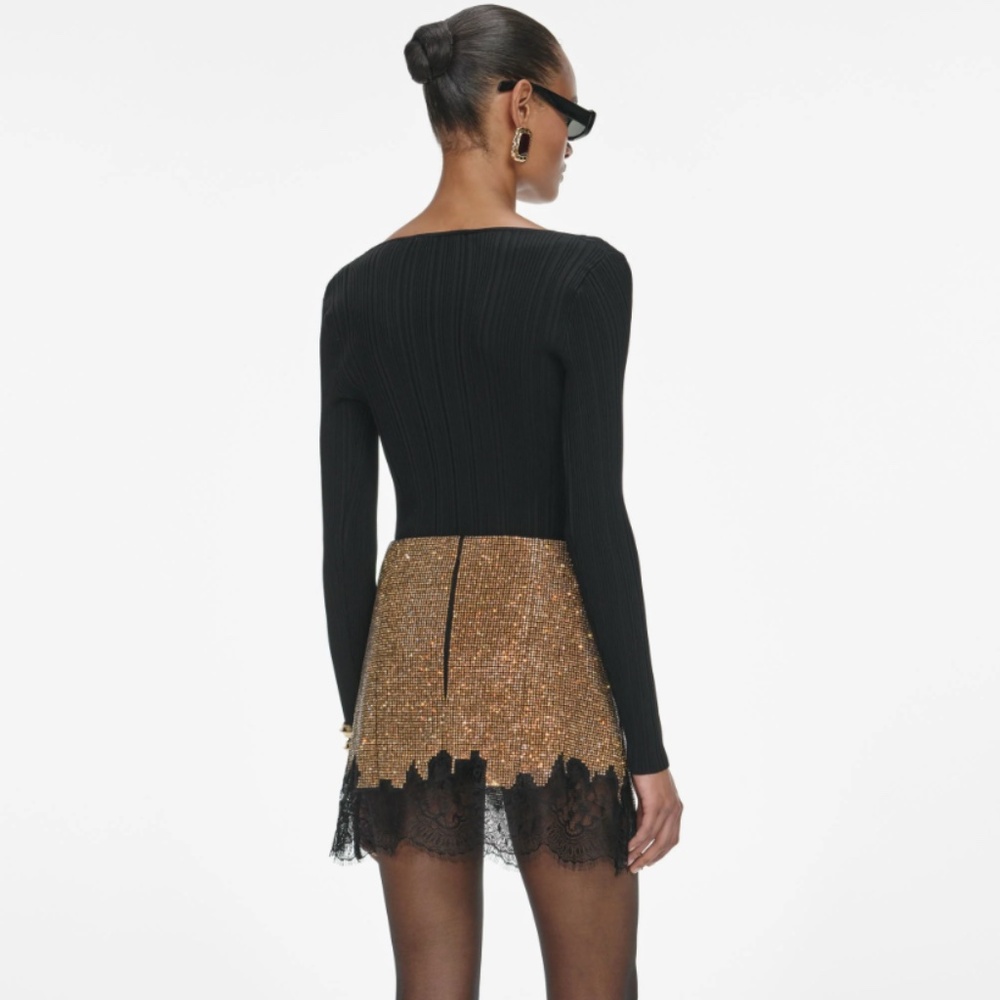 self-portrait Brown Crystal Chainmail Mini Skirt - Size: XS MSRP $645 - NWT - Picture 3 of 6